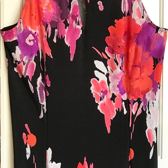 Dressbarn Floral Sleeveless Beaded Midi Sheath Dress Black Pink Women’s Size 10 - Picture 5 of 16